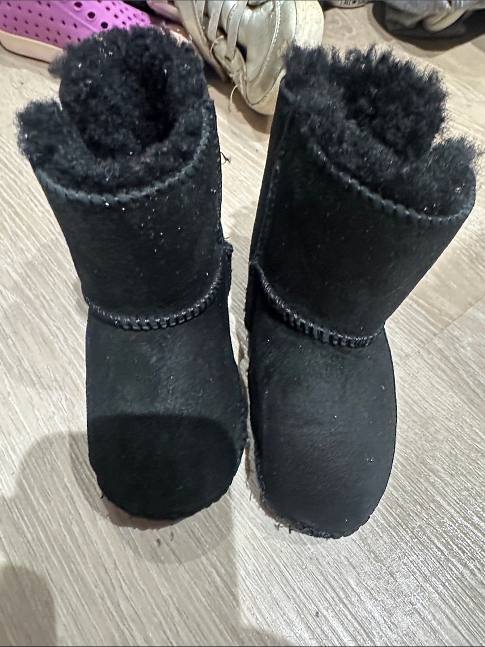 UGG Kids Black Suede Plush-Lined Mid Boot